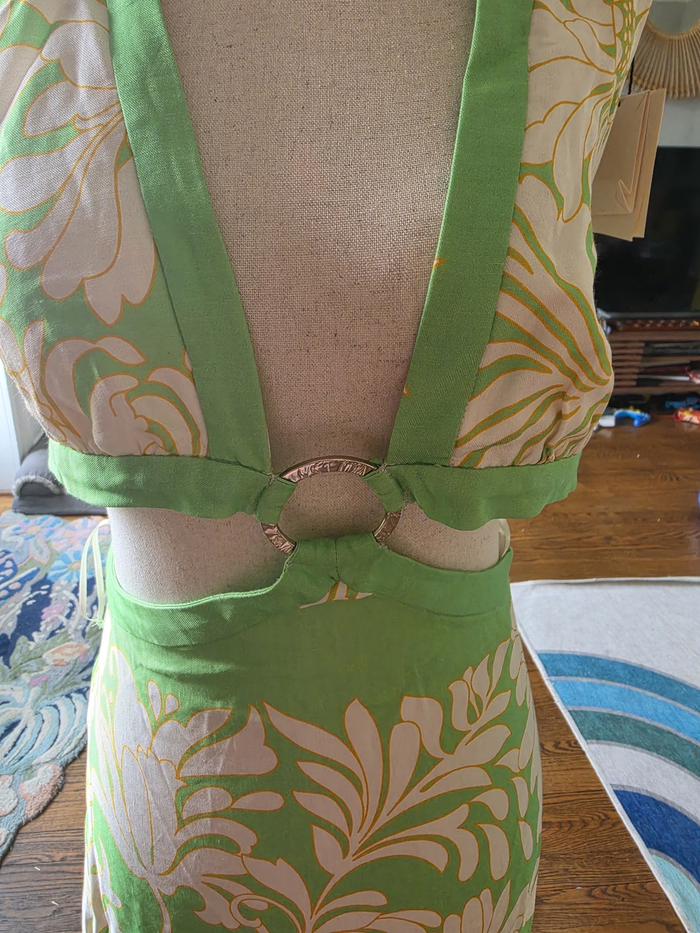 Sandro Ludmila Lime Green and White Floral Cutout Dress Size 36/Small - Picture 8 of 8